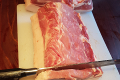 Free Range Pork loin from home raised pigs, butchery,