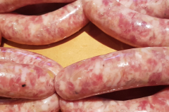 free range home made sausages from home raised pigs, butchery
